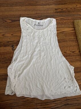 Free People White Distressed Muscle Tank